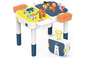 RedCrab Multi-Activités pour Enfants, Table de Jeu Blocs de Construction de Briques Jouet Compatibles, Jeu Comprenant 1 Table avec Rangement - Convertible en Bagage à roulettes