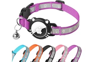 AgoumLux Airtag obroża dla kota AirTag odblaskowa z zamknięciem zabezpieczającym, dzwonek, obroża dla kota z osłoną Airtag regulowana, dla kotów, fioletowa, S (23-33 cm)