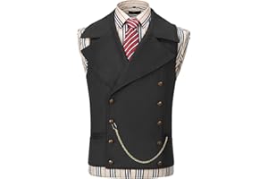AeoTeokey Chaleco de ante para hombre traje cruzado clásico vaquero chaleco de cuero sintético solapa grande