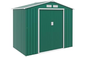 Outsunny Cobertizo de Jardín 2,42m² con Base de Refuerzo Sin Suelo 213x130x185 cm Caseta de Jardín Exterior con 2 Puertas Correderas y 4 Ventanas para Almacenamiento de Herramientas Verde Oscuro