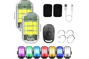 HIDRUO High Brightness Wireless Led Strobe Light, Motorcycle Led Strobe Lights, 7 Colors Led Aircraft Strobe Lights, Wireless Remote Control Led Strobe Light (Two Lights + Remote Control)