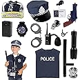 Foreverup Police Costume Kids, Police Pretend Play Accessories with Police Equipment Police Vest Cap Badge Toy Shotgun Handcuff and More, Police Toys Role Play Costume Accessories for Kids Boys