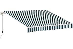 Outsunny manuelle Gelenkarmmarkise Markise 4m mit Handkurbel Balkonmarkise Sonnenschutz Wandmontage Balkon Alu Weiß+Grün 395 x 245 cm