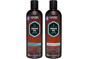 HASK Argan Oil Repairing Shampoo and Conditioner Set for All Hair Types, Colour Safe, Gluten-Free, Sulfate-Free, Paraben-Free, Cruelty-Free - 1 Shampoo and 1 Conditioner
