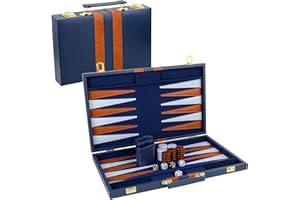 TOPTAN Backgammon Set 2 Players Classic Backgammon Sets for Adults Board Game with Premium PU Leather Case Portable and Travel Backgammon Set (Navy, 18inch)
