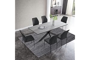 JIEXI Extendable Dining Table and Chairs Set, Modern Dining Room Table Extending and Chairs 4-6 Seater, MDF Plate Suitable for Living Room, Kitchen, Length 130-170cm (table + 6 Black Chairs)