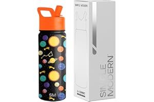 Simple Modern Botella Agua Niños con Pajita | Botella Térmica Acero Inoxidable Aislado Reutilizable para Niños y Niñas | Summit | 530ml | Solar System