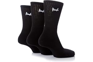PRINGLE OF SCOTLAND Pringle Men's Full Cushioned Cotton Ribbed Sports Socks, Padded Crew Length Athletic Socks in Black, Grey and White, 7-11 and 12-14 in 3 Pair Pack