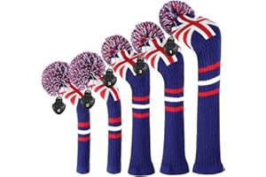 SCOTT EDWARD Golf Head Covers for Woods 5 PCS Knit Golf Club Cover Driver Cover*1 Fairway Wood*2 Hybrid (UT)*2