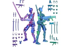 PEKOIU T13 action figure man (ensamblaje completado), 3D impreso con múltiples uniones Dummy 13, t-13 figura de acción robot, Decoraciones de escritorio para juguetes de amantes de los juegos (azul/púrpura)