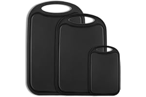 BEWOS Plastic Chopping Board Set, Juice Groove, Chopping Board with Easy Grip Handle, Chopping Board Set for Meat, Veggies, Fruit, Dishwasher Safe
