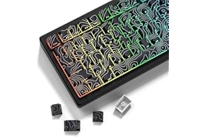 ‎LQXQ LQXQ PBT Keycaps, Black Topographic Keycaps 60 75 Percent Lines Backlit, Shine Through Keycaps, Side Printed Cherry Profile Keycaps for 100%, 75%, 65%, 60% ANSI US Keyboard