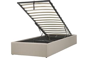 BELIANI Łóżko tapicerowane beżowe z pojemnikiem stelaż bez zagłówka 90 x 200 cm Dinan