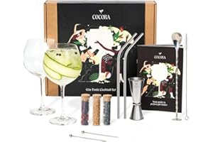 Cocora Gin-Tonic Set Cadeau | Kit Cocktail | 11 pièces | Accessoires Gin | Verres à Cocktail Gin Tonic | Épices (Silver)
