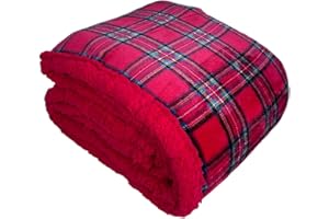 Tata Home Coperta Plaid Morbida Coperta Pile Super Calda Invernale Plaid Divano Flanella Retro Agnellato Sherpa 3 Misure 5 Disegni (Scozzese Rosso, Matrimoniale 200x230 cm)
