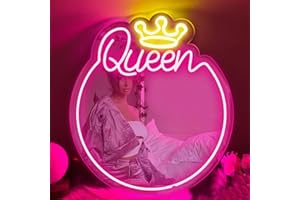 DAKABUKA Queen Insegna al neon con corona a specchio rosa a LED per camera da letto, salone di bellezza, soggiorno, toletta, illuminazione da parete con interruttore (41 x 46 cm)