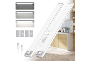Sofore 40cm Lampe de Placard, Détecteur de Mouvement, Lumière Sans Fil, Rechargeable USB, Bande Magnetique Adhésive Veilleuse Placard Led Autocollant Convient à Armoires, Cuisines, Silver(2pcs)