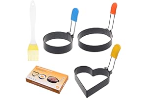 KARE & KIND 1 Stampo ad Anello Rotondo da Hamburger 10 cm, 2 Anelli per Uova Antiaderenti 7,6 cm, Set da 3. Stampo a Forma di Cuore in Acciaio Inossidabile - Accessori per Friggere