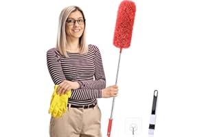 HELI MIAO Feather Duster,Dusters For Cleaning Extendable,With30-240cm Pole Telescopic Cobweb Brush,Long Pole Handled Retractable Gap Dust Cleaner,Reusable Bendable Washable,For Ceiling Fan Ceiling Red