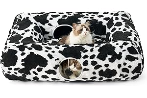 Cozy Kiss Tunel dla kota dla kotów domowych, uroczy tunel w kształcie pączka z nadającą się do prania poduszką kołową, kwadratowy tunel do zabawy dla zwierząt domowych, zabawka dla kotka, szczeniaka,