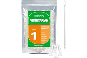 WANANFU Size 1 Empty Capsules Vegetarian (100 Count) Bundle with Micro Lab Spoon with Powder Tamper, Compatible with Capsule Filling Machine