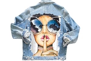 Onsoyours Mujer Casual Chaqueta Vaquera Gráfico Impreso Fashion Retro Clásico Cazadora De Denim Abrigos