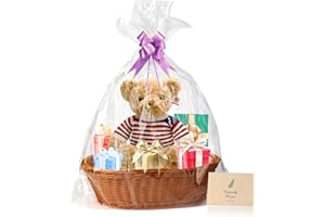 Boensi Geschenkkorb, 38x28x12 cm Präsentationskorb leer mit 1x Korb, 4 x Schleifen,1 x Cellophan-Beutel,1 x Grußkarte für Weihnachten, Geburtstage, Hochzeiten, Ostern