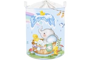 Clastyle 45L Ceste Biancheria Animali Doccia Elefante Giraffa Leone Cestino Portaoggetti Giocattoli Blu Tondo Pieghevole per Camera dei Bambini, 36x45 cm