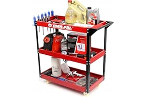 MAR-POL Carretilla Carro de servicio portaherramientas | 3 plantas | 66,5 x 36,5 x 79 cm | Capacidad de carga 136 kg | con ruedas | de acero | rojo | para garaje taller