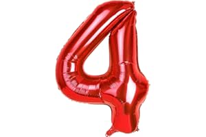 Dbmoon 40'' Red Number 4 Balloon, Large Numbers Balloons 0-9 Helium Foil Number Balloons Self Inflating for Girls Boys Birthday Party/Anniversary Decorations/New Years Eve Decorations