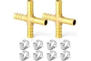 GASHER 2 Pièces Barb de tuyau en laiton de 8mm, raccord à 4 voies avec intersection de pince 8/liquide/carburant/air