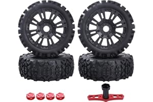 Hobbypark Pre-Glued 1/8 Scale 17mm RC Buggy Tires and Wheels Set with Foam Inserts Mounted for Arrma Typhon 6S 3S Talion 6S Senton 6S,Losi 8IGHT, Team Associated HPI (4-Pack)
