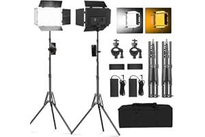 Soonpho Zestaw 2 paneli świetlnych Bi LED z bramką do stodoły, 2500-6500 K, możliwość ściemniania, 20 W, oświetlenie studyjne ze statywem i uchwytem na telefon komórkowy do transmisji wideo YouTube