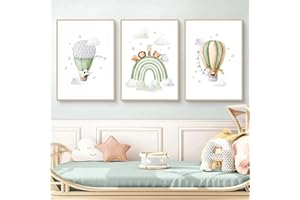 Ueiwffzo Bilder Babyzimmer Deko Poster 3er Set Regenbogen Wolke Wandbilder Kinderzimmer Deko, Boho Stil Bilder Leinwand Wandposter Kinderzimmer, Ohne Rahmen (30x40cm)
