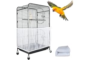 ASOCEA Bird Cage Seed Catcher Adjustable Bird Cage Cover Soft Nylon Mesh Net with Drawstring Birdcage Skirt Feather Guard for Round Square Cages (White, 118 * 15.7in/300 * 40cm)
