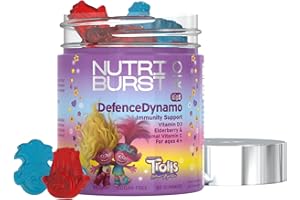 Nutriburst Trolls Kids DefenceDynamo - Immune Support & Energy - Vitamin D3 (25µg), Vitamin C (90mg) + Black Elderberry Extract (50mg) - Vegan + Chewable + Sugar Free - Blueberry Flavour - 60 Gummies