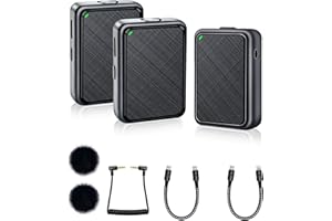 Alovon Microfono Inalambrico, Micrófono Inalambrico Solapa Mini 2.4GHz 2Pcs para iPhone Movil Cámara Videocámara, Microphone Lavalier de Corbata para Youtube Facebook Twitter TIKTok