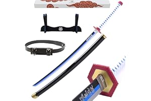 Hashiman - Katana Demon Réplique Manga Sabre + Support Epée Bois + Ceinture - Catana Japonais Cosplay Décoration Jouet Enfant Adulte - Jeu Déguisement Deco Ninja (Giyu Tomioka)