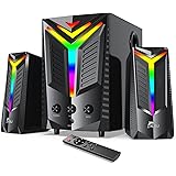 NJSJ 2.1 Bluetooth Computer Speakers with Subwoofer, 80W Peak Power,Gaming 2.1 PC Speakers Set, Dynamic RGB Light,3.5mm Aux,S