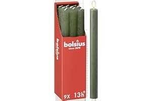 Bolsius Rustic Dinner Candles - Dark Green - Pack of 16 - Long Burning Time of 13 Hours - Interior Decoration - Unscented - Includes Natural Vegan Wax - 27 x 2.3 cm