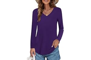 Elesomo Ladies Tops Short/Long Sleeve Cotton V Neck Tshirts Casual Blouse