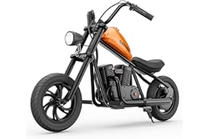 Moto eléctrica para niños de 6-12 Años, HYPER GOGO Cruiser 12, Velocidad máxima 16km/h, 24 Vol, 3 Niveles de Velocidad, Carga máxima de 65kg, autonomía de 12km, Dimensiones 115x50x72cm (Naranja)