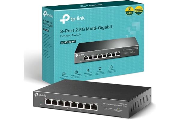 TP-Link Switch 2.5 Gigabit 8 Ports, Boitier Métal, Silencieux sans Ventilateur, Plug-and-Play, Protection à Vie, 100/1000/2500Mbps pour PC, NAS, Serveur, Console de Jeu, Vidéo 4K/8K, TL-SG108-M2