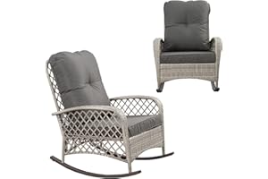 AZRBOPO Patio Rattan Rocking Chair, Wicker Rocking Chair Rocker Armchair with Soft Cushion, All Weather Steel Frame Relaxer Rocker Chair For Porch Garden Lawn - Rocker