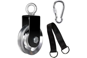 KENSBRO 90mm Seilrolle mit U Haltebügel, Umlenkrollen für Seile mit Hängendem Gurt Karabinerhaken Seilrollen 360 ° Schwenkbar Pulley Aluminiumlegierung für DIY Heim-Fitnessgeräte/Garage/Gardinen