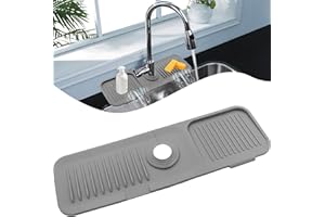 Wonjean Alfombrilla de Grifo de Cocina, Protector de Salpicaduras de Fregadero, Alfombrilla Absorbente De Grifo De Cocina Tapete de Silicona con Drenaje, para Encimeras de Cocina RV y Baño Gris