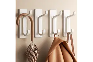 pickpiff Ganchos Adhesivos para Pared, Resistentes 6kg, Sin Taladrar, Impermeable, Colgadores para Baño Cocina Abrigos, Perchas Adhesivas de Acero Inoxidable, Blanco, 4 Piezas