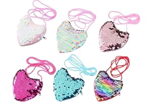 MUYAPAY 6 Pièces Porte Monnaie Enfant avec des Paillettes, Mini Porte Monnaie en Forme de Coeur, Fille Mignon, pour Anniversaire de Filles, Fête, Cadeaux de Noël