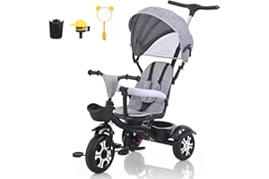 JOYCUSHY 6 in 1 Toddler Bike,Multi-functional Tricycle, Balance Training, Removable Pedals Featuring Bottle Holders, Storage Baskets,Baby Trike Push with Parent Handle,for Ages 9 Months to 5 Years