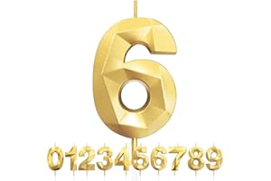 LFWZRY Kerzen zum 6. Geburtstag, Zahl 6, goldene Geburtstagskerzen für Kuchen, Diamant-3D-Happy Birthday-Kerzen, Kuchenkerzen-Dekorationen für Geburtstagsparty, Hochzeitstag, Feier-Zubehör